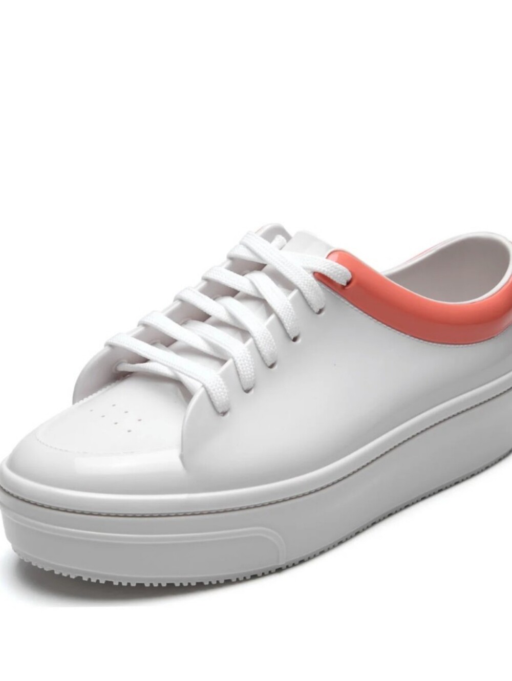 Melissa White Platform Sneaker with Coral Pink Collar